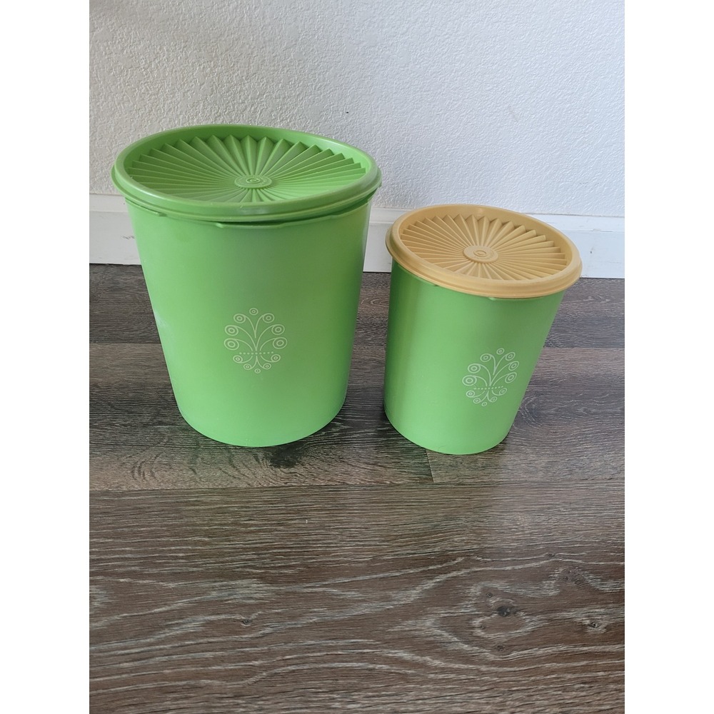 Vintage Tupperware Servalier Green Canister Set Sunburst Lids Retro MCM #3